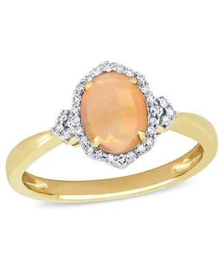 Yellow Opal (3/4 ct. t.w.) and Diamond (1/8 Halo Ring 10k Gold