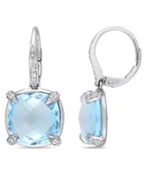 Blue Topaz (18 ct. t.w.), White Sapphire (1/5 ct. t.w.) and Diamond Accent Drop Earrings in 14k White Gold