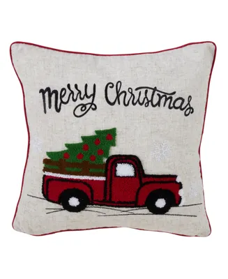 Saro Lifestyle Retro Christmas Red Truck Decorative Pillow, 16" x 16"