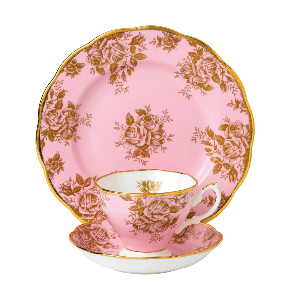 Royal Albert 100 Years 1960 3-Piece Set, Teacup Saucer & Plate -Golden Rose