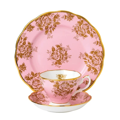 Royal Albert 100 Years 1960 3-Piece Set, Teacup Saucer & Plate -Golden Rose