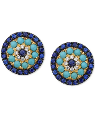 Effy Sapphire (1-1/2 ct. t.w.), Turquoise & Diamond (1/10 ct. t.w.) Stud Earrings in 14k Gold