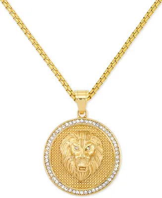 Legacy for Men by Simone I. Smith Men's Crystal Lion Medallion 24" Pendant Necklace in Yellow Ion-Plated Stainless Steel