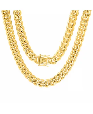 Steeltime Men's 18k gold Plated Stainless Steel 30" Miami Cuban Link Chain with 12mm Box Clasp Necklaces
