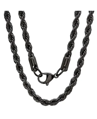 Steeltime Men's black Ip Plated Stainless Steel Rope Chain 24" Necklace