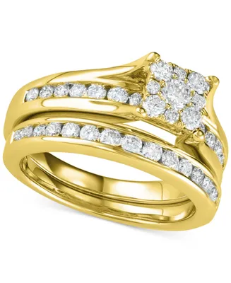 Diamond Cluster Channel-Set Bridal Set (1 ct. t.w.) 14k White, Yellow or Rose Gold