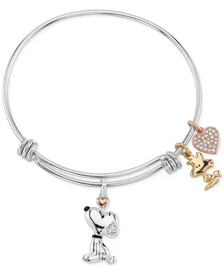 Unwritten Snoopy & Woodstock Bangle Bracelet in Stainless Steel with Silver Plated Charms - Tri
