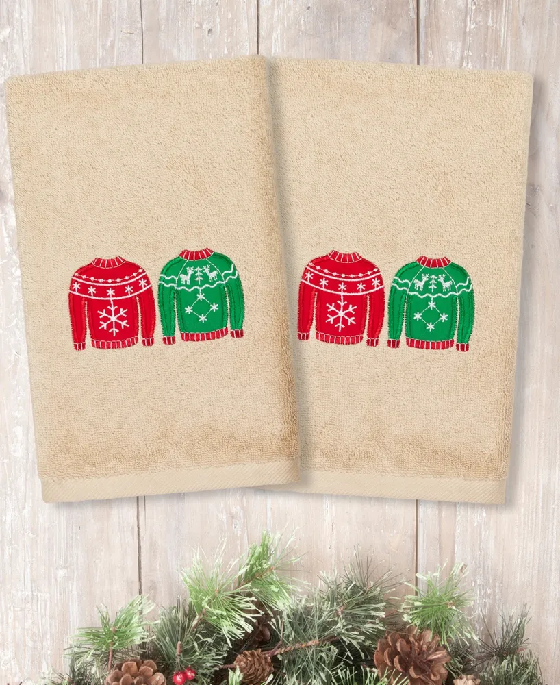 Linum Home Textiles Embroidered Hand Towels with Merry Christmas (Set of 2)