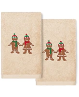 Linum Home Christmas Gingerbread Embroidered 100% Turkish Cotton 2-Pc. Hand Towel Set