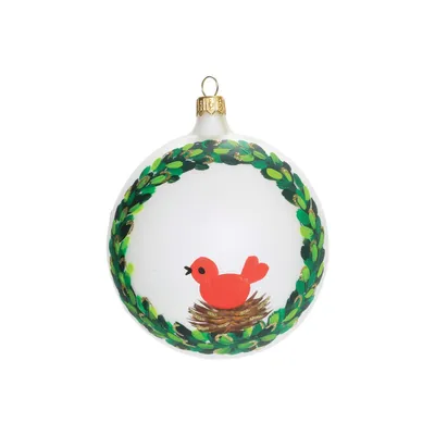 Vietri Wreath With Red Bird Ornament