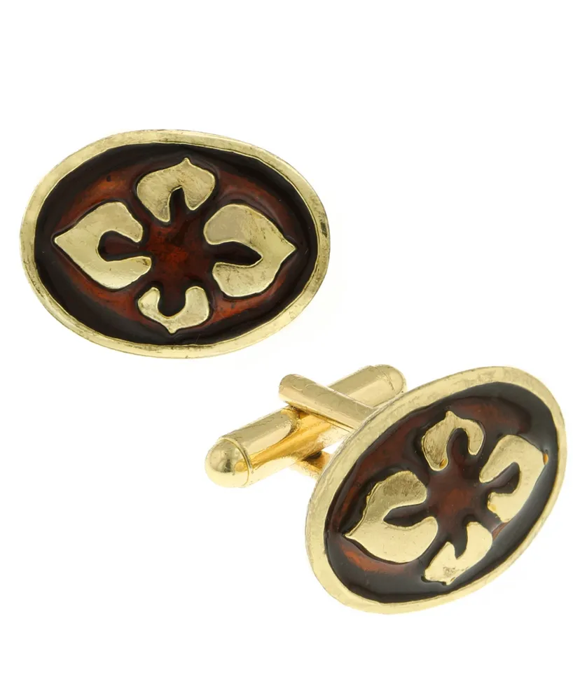 1928 Jewelry 14K Gold-Plated Enamel Flower Cufflinks