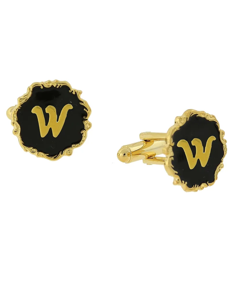 1928 Jewelry 14K Gold-Plated Enamel Initial W Cufflinks