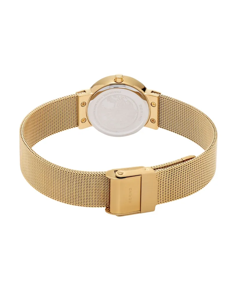 Bering Women's Crystal Gold-Tone Stainless Steel Mesh Bracelet Watch 26mm