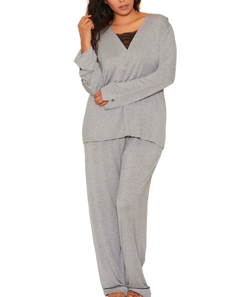 ICollection Plus Size Contrast Lace and Modal Comfy Sleep and Lounge Set