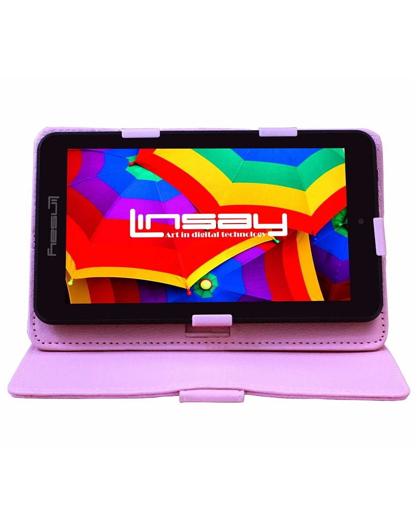 Linsay New 7" Tablet Quad Core 64GB Storage Android 13 with Pink Case