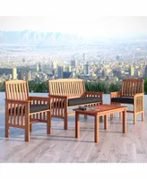 Corliving Distribution Miramar 4 Piece Hardwood Outdoor Chair and Coffee Table Set