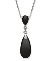 Black Onyx (8 x 18 mm) Teardrop Pendant in Sterling Silver