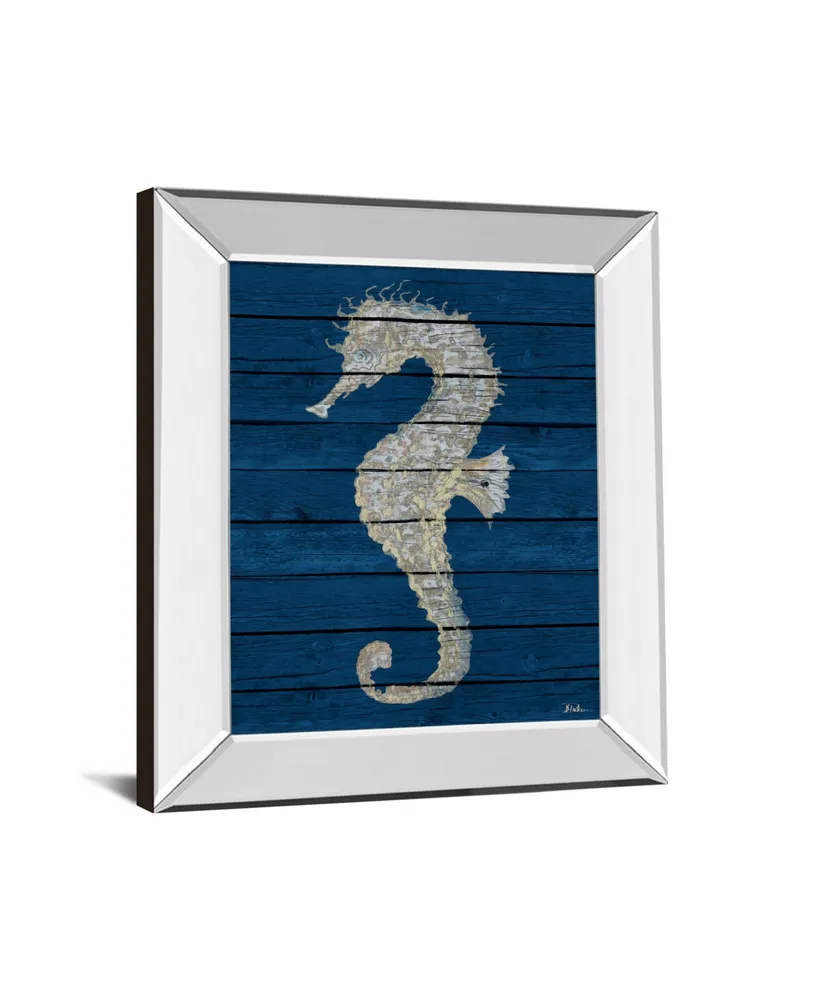 Classy Art Antique Seahorse on Blue Il by Patricia Pinto Mirror Framed Print Wall Art - 22" x 26"
