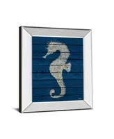 Classy Art Antique Seahorse on Blue Il by Patricia Pinto Mirror Framed Print Wall Art - 22" x 26"