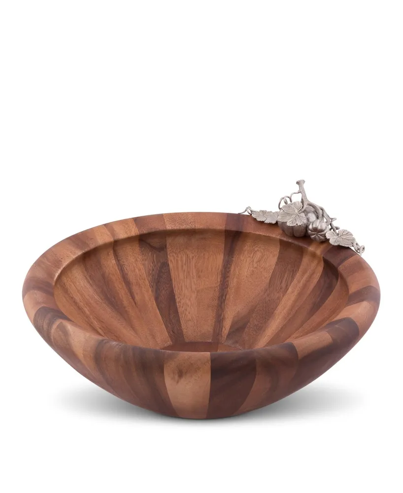 Vagabond House Acacia Wood "Harvest" Serving, Salad, Fruit Bowl with Solid Pewter Accents