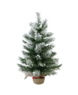Northlight 22" Flocked Pine Artificial Christmas Tree in Burlap Base - Unlit