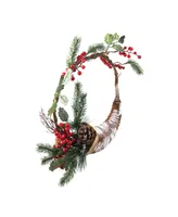 Northlight 14" Lightly Frosted Cornucopia Artificial Christmas Wreath with Berries and Pine Cones - Unlit
