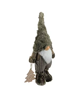 Northlight 33" Large Woodland Gnome with Striped Pants Holding Christmas Tree