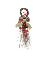 Northlight 24" Country Rustic Twig and Red Berries with Burlap and Plaid Bow Christmas Teardrop Swag