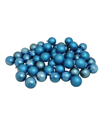 Northlight 60ct Shatterproof Cerulean Blue Shiny and Matte Christmas Ball Ornaments 2.5" 60mm