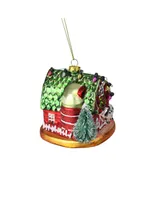 Northlight 3.5" Festive Glittered Dairy Barn with Christmas Lights Glass Holiday Ornament