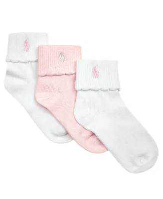 Polo Ralph Lauren Little Girls Scalloped Turncuff Three-Pack Socks