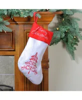 Northlight 15.5" Red and White "Merry Christmas" Tree Stocking with Red Cuff