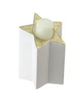 Northlight 6.25" White and Gold Colored Star Shaped Glittered Tea Light Candle Holder