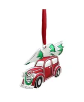 Northlight 3.25" Red White and Green Silver Plated Car with Tree and Wreath Christmas Ornament