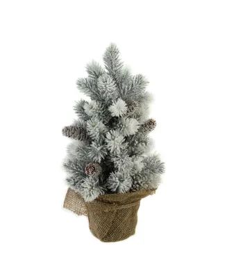 Northlight 16" Flocked Green Pine Artificial Table Top Christmas Tree with Burlap Base