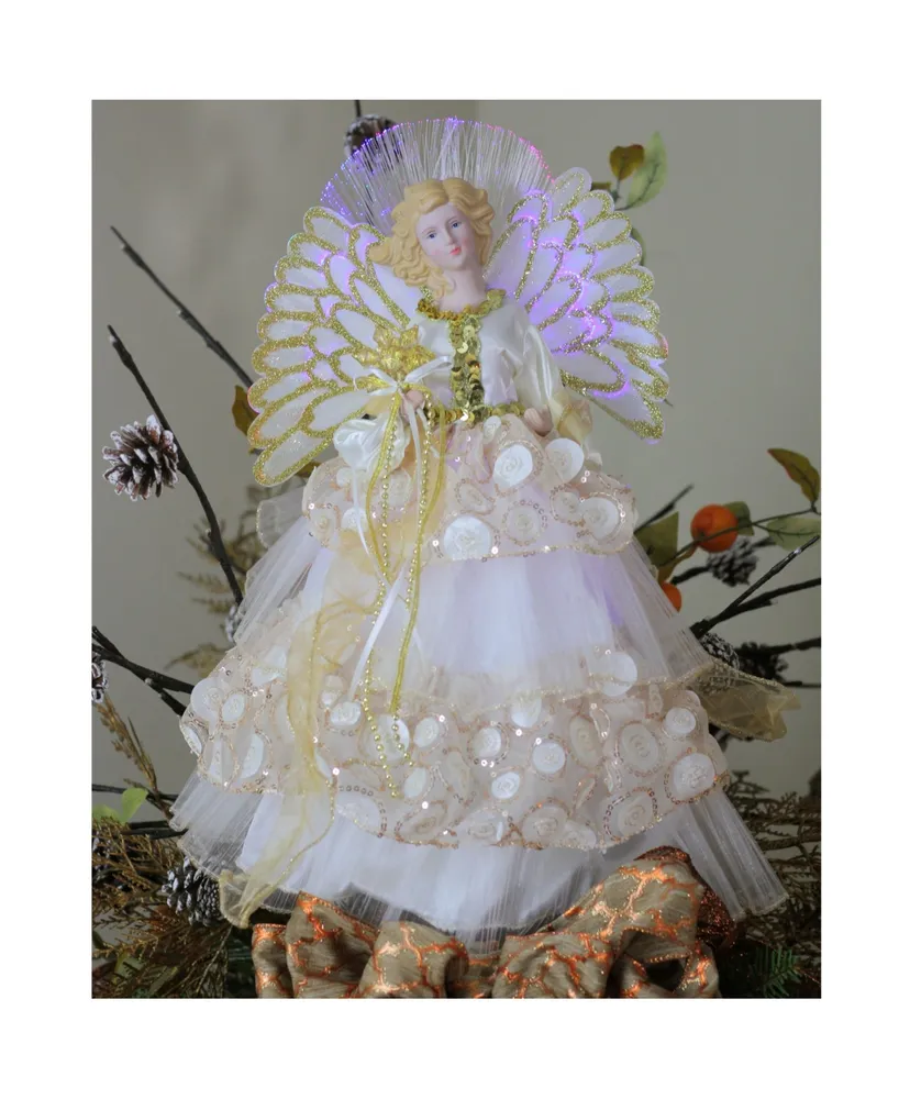 Northlight 16" Lighted Fiber Optic Angel in Cream and Gold Sequined Gown Christmas Tree Topper