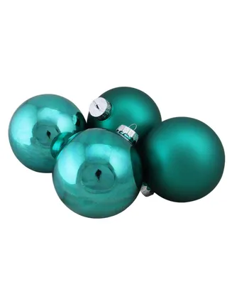 Northlight 4-Piece Shiny and Matte Turquoise Blue Glass Ball Christmas Ornament Set 4" 100mm