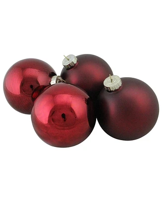 Northlight 4-Piece Shiny and Matte Burgundy Red Glass Ball Christmas Ornament Set 4" 100mm