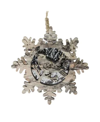 Northlight 6" Pre-Lit Brown and Gray Wooden Snowflake with Bird Christmas Ornament