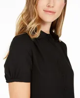 Anne Klein Cap-Sleeve Button-Up Blouse