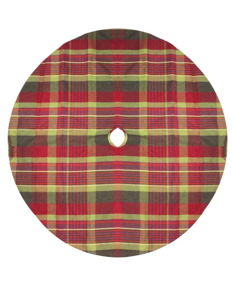 Northlight 48" Red and Green Plaid Rustic Woodland Christmas Tree Skirt with Green Trim