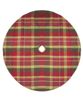Northlight 48" Red and Green Plaid Rustic Woodland Christmas Tree Skirt with Green Trim