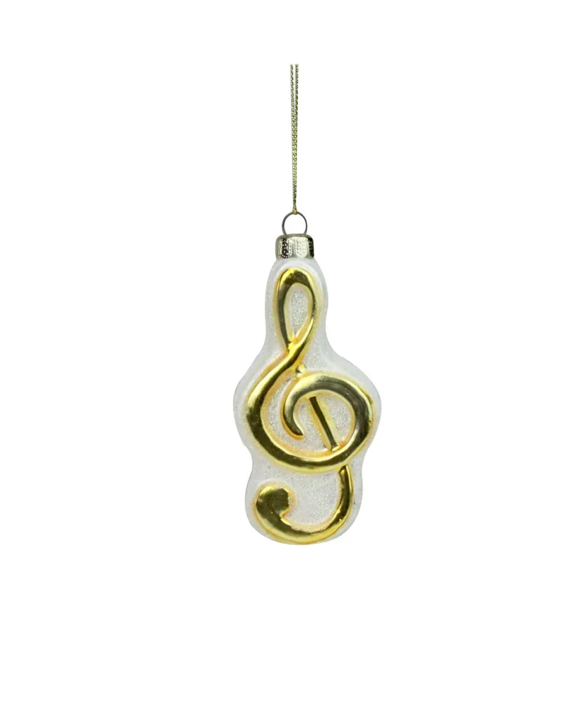 Northlight 4" Metallic Gold and Glittered White Treble Clef Note Music Symbol Glass Christmas Ornament