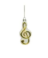 Northlight 4" Metallic Gold and Glittered White Treble Clef Note Music Symbol Glass Christmas Ornament