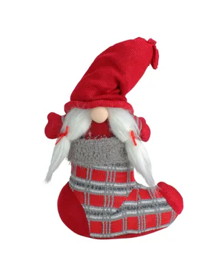 Northlight 14.5" Red and Gray "Isolde" Gnome in Christmas Stocking Tabletop Decoration
