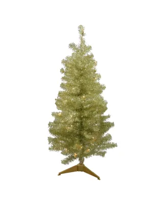 Northlight 4' Pre-Lit Gold Iridescent Tinsel Slim Artificial Christmas Tree - Clear Lights