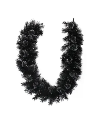 Northlight 6' x 9" Battery Operated Black Bristle Artificial Christmas Garland - Warm White Led Lights