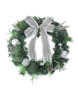 Northlight White and Silver Apple and Pine Cone Artificial Christmas Wreath - 24 inch Unlit