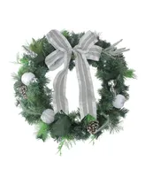 Northlight White and Silver Apple and Pine Cone Artificial Christmas Wreath - 24 inch Unlit