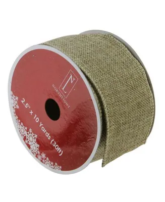 Northlight Faded Green and Brown Burlap Wired Christmas Craft Ribbon 2.5" x 10 Yards